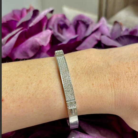 Sterling Silver Swarovski Pave Crystal Bangle - Picture 1 of 6